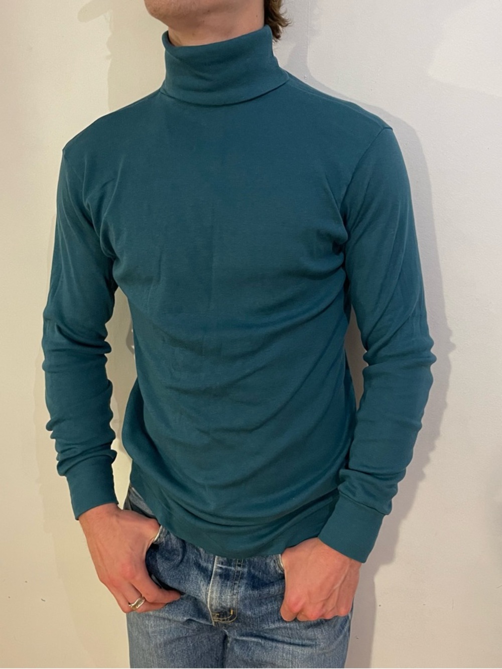 Vintage Teal Turtleneck Sweater - Men's